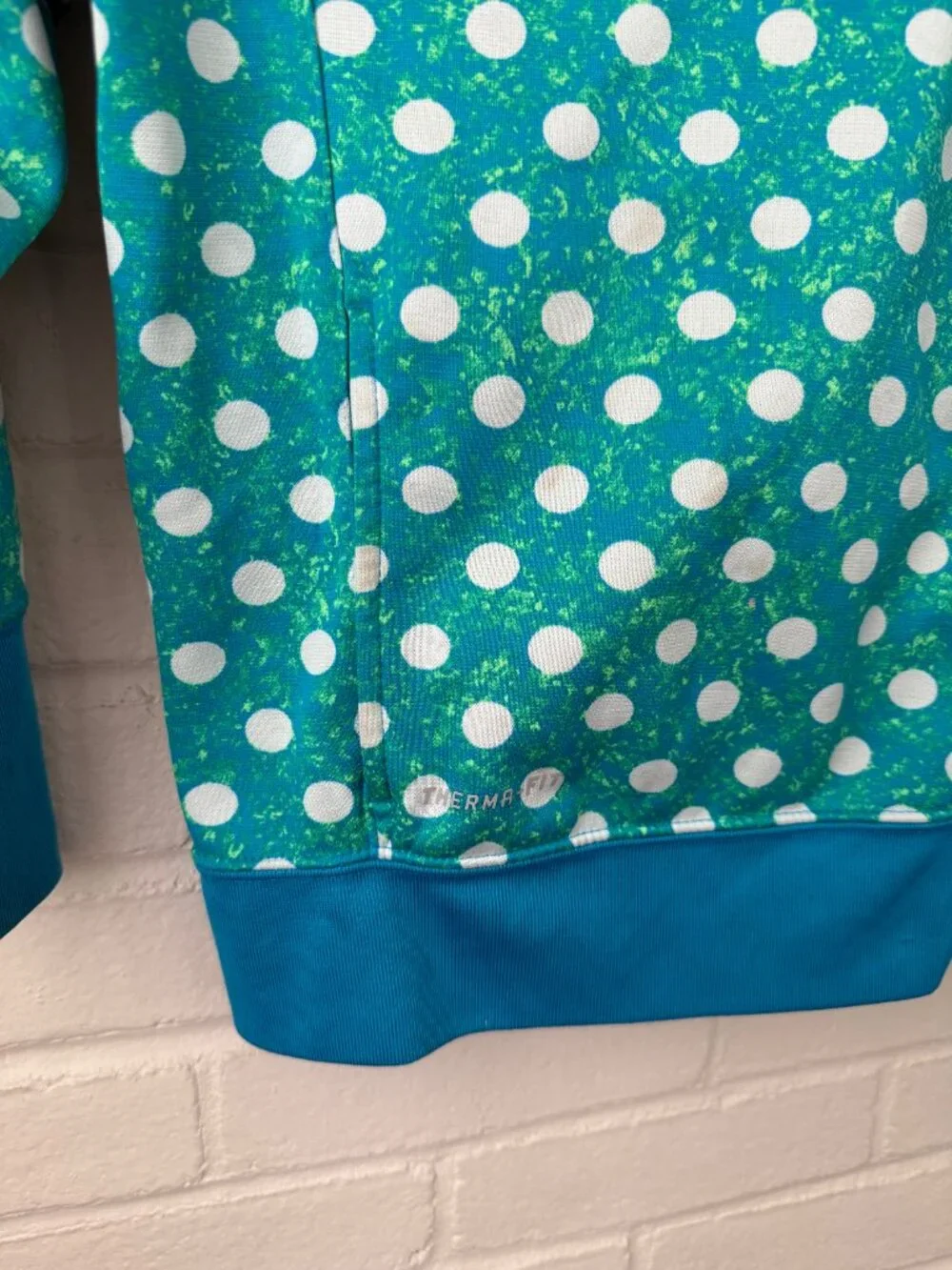 Nike | Girls Therma-FIT Polka Dot Pullover Hoodie | Teal Blue Purple | Small
